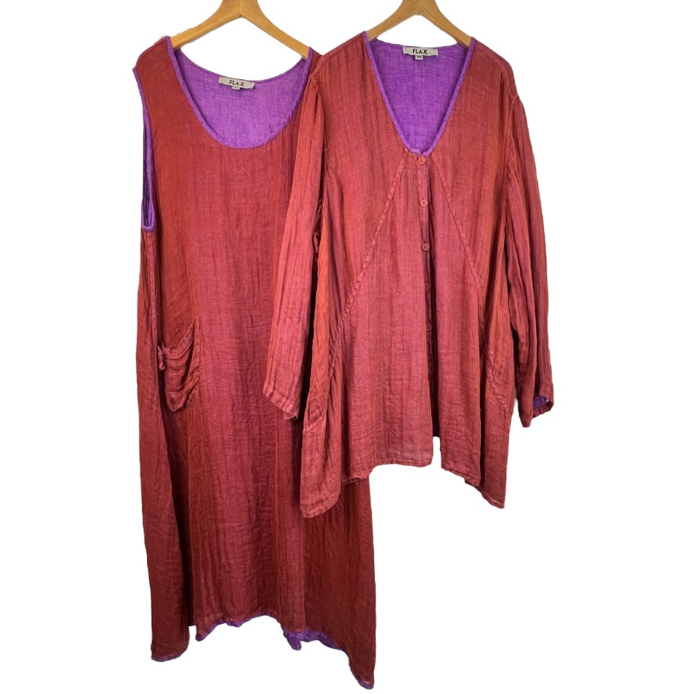 Vintage FLAX 2011 Linen X-Specially Tunic Top Sleeveless Dress 3G 3X Red
